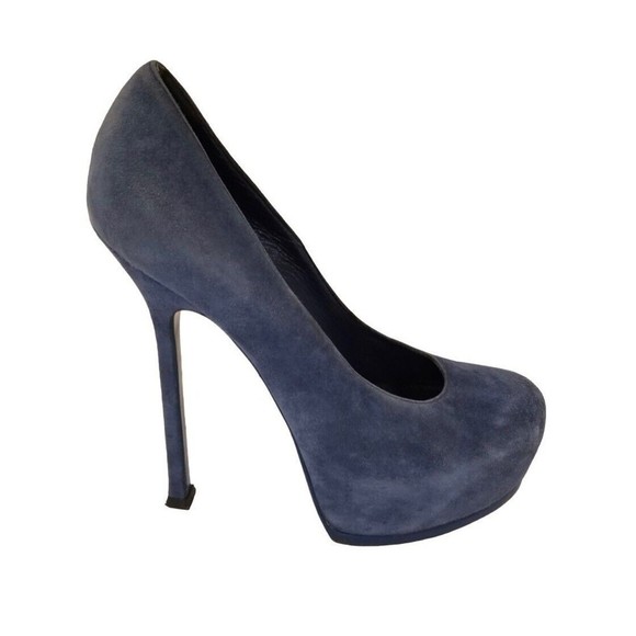 Yves Saint Laurent Shoes - Yves Saint Laurent Tribtoo YSL Navy Blue Suede Platform Pump Size US 6.5 EU 37